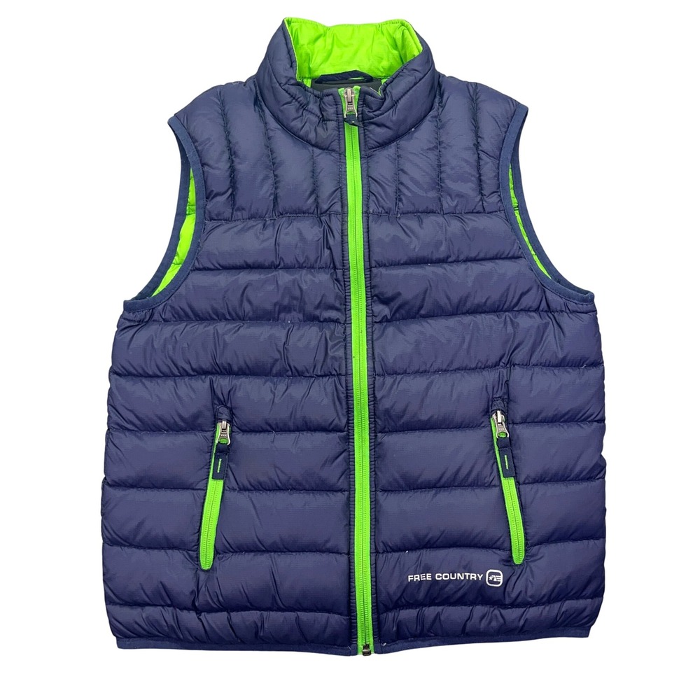 Free Country Puffer Vest Lightweight Down Fill Navy Blue‎ Green Trim Size M